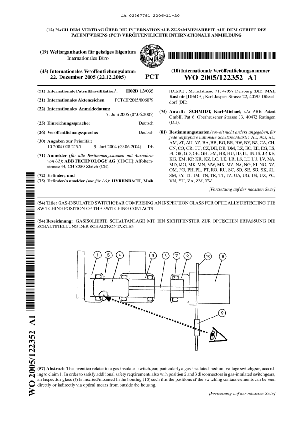 Canadian Patent Document 2567781. Abstract 20051220. Image 1 of 2