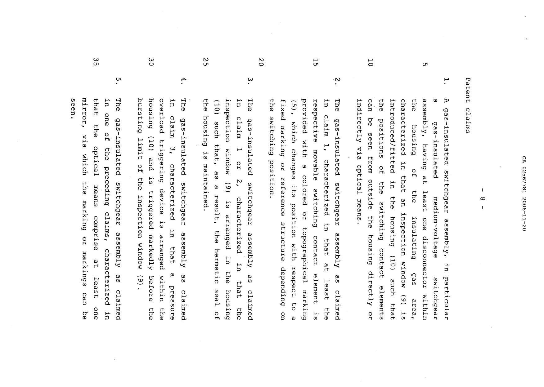 Document de brevet canadien 2567781. Revendications 20051220. Image 1 de 2