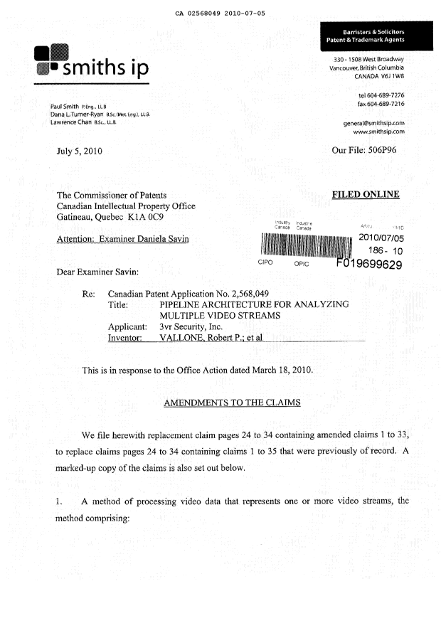 Canadian Patent Document 2568049. Prosecution-Amendment 20100705. Image 2 of 26