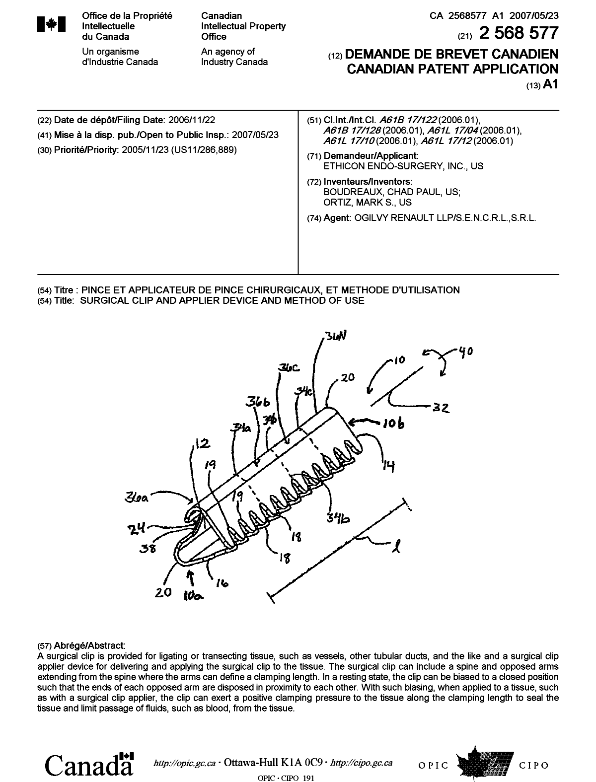 Canadian Patent Document 2568577. Cover Page 20070515. Image 1 of 1