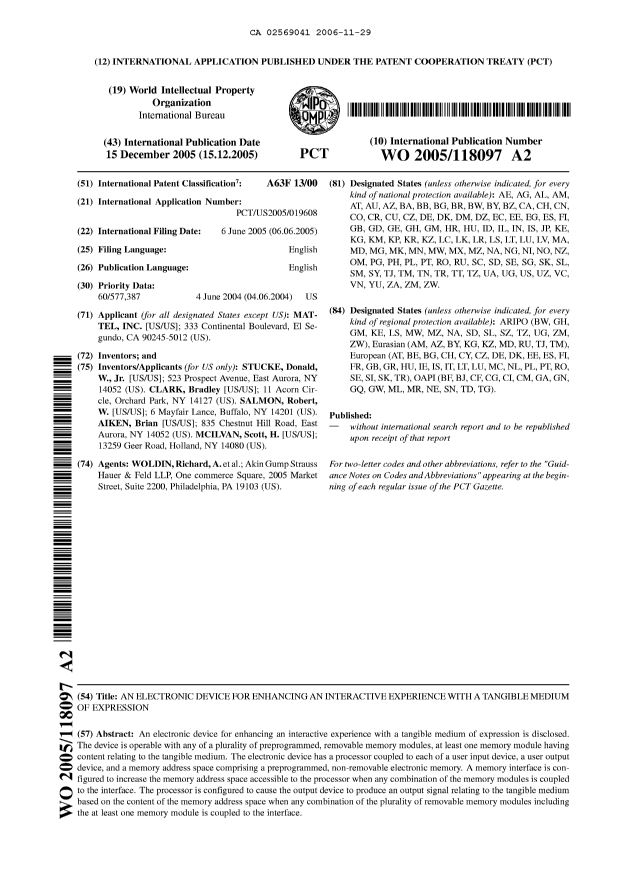 Document de brevet canadien 2569041. Abrégé 20061129. Image 1 de 1