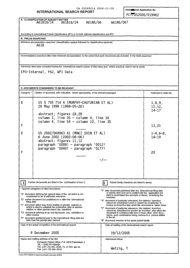 Document de brevet canadien 2569214. PCT 20061129. Image 1 de 3