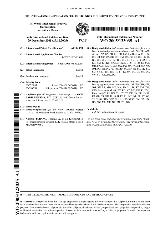 Document de brevet canadien 2569726. Abrégé 20061207. Image 1 de 1