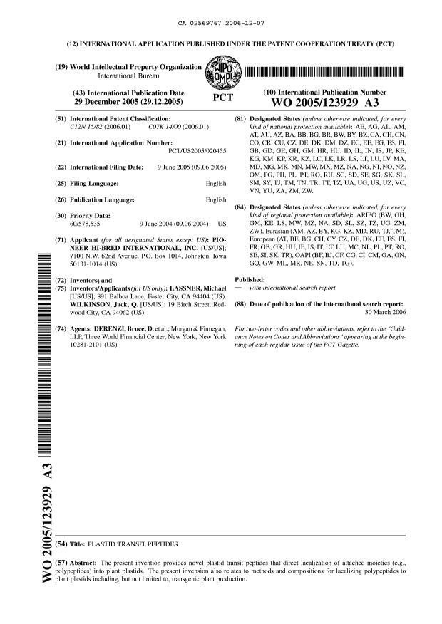 Document de brevet canadien 2569767. Abrégé 20061207. Image 1 de 1