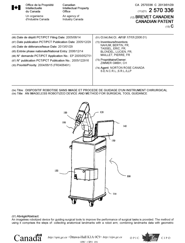Document de brevet canadien 2570336. Page couverture 20130111. Image 1 de 2