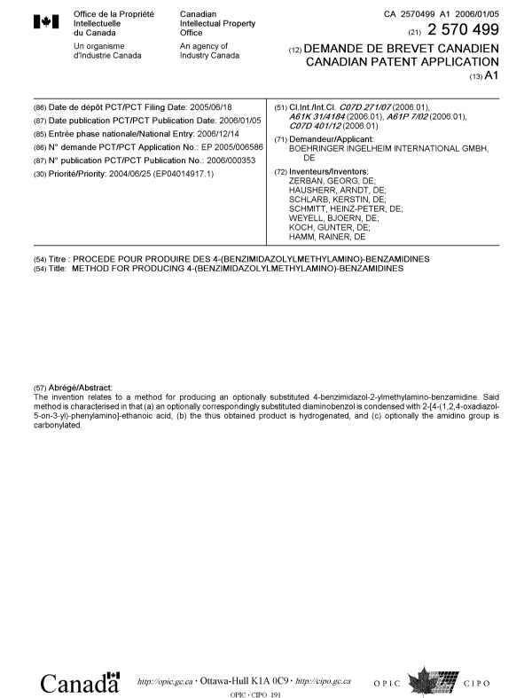 Document de brevet canadien 2570499. Page couverture 20070215. Image 1 de 2