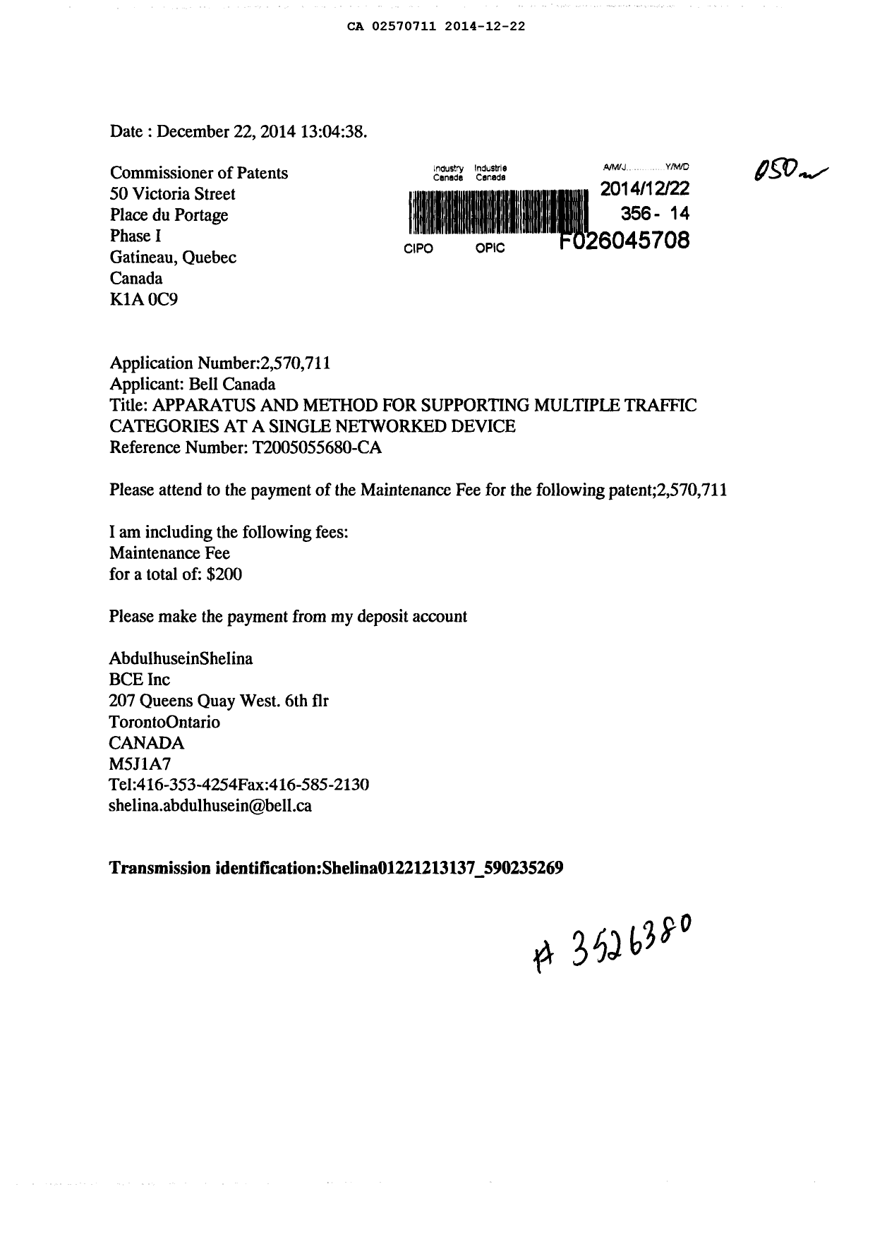 Canadian Patent Document 2570711. Prosecution-Amendment 20141222. Image 1 of 1