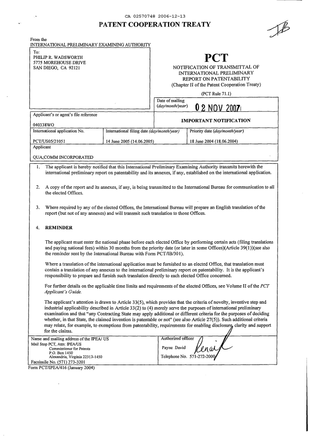 Canadian Patent Document 2570748. PCT 20061213. Image 1 of 6