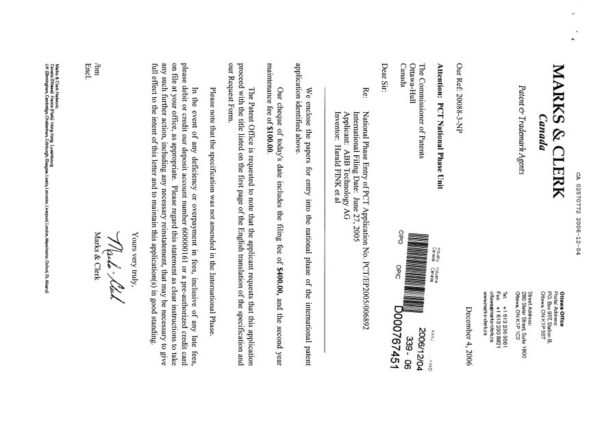 Document de brevet canadien 2570772. Cession 20051204. Image 1 de 2