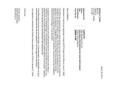 Document de brevet canadien 2570772. Correspondance 20091226. Image 1 de 1