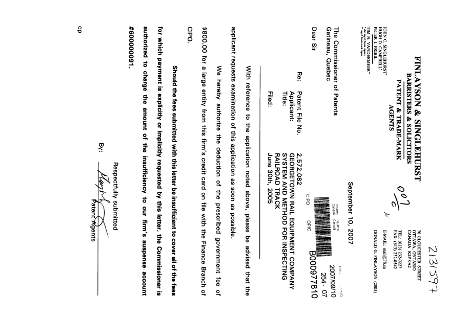 Document de brevet canadien 2572082. Poursuite-Amendment 20061210. Image 1 de 1