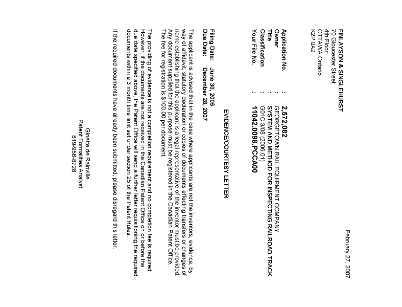 Canadian Patent Document 2572082. Correspondence 20061223. Image 1 of 1