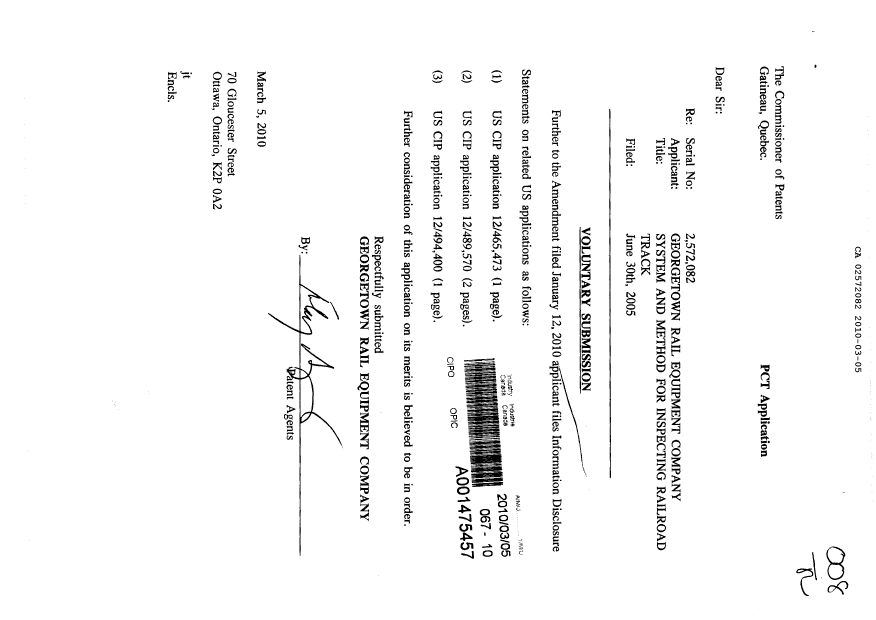 Canadian Patent Document 2572082. Prosecution-Amendment 20091205. Image 1 of 1