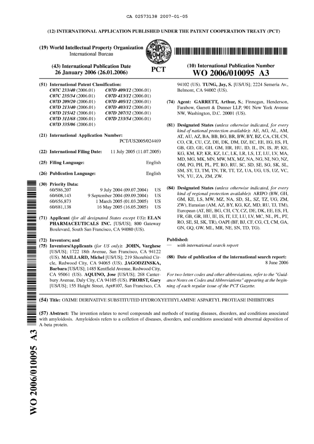 Document de brevet canadien 2573138. Abrégé 20070105. Image 1 de 1