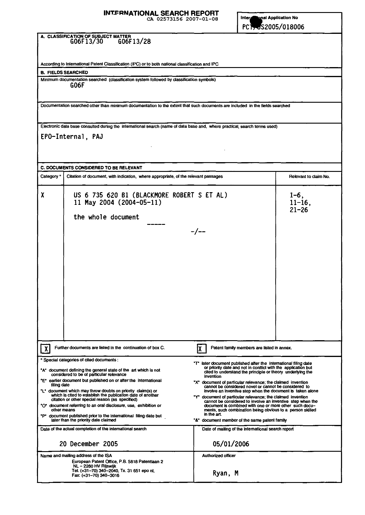 Document de brevet canadien 2573156. PCT 20061208. Image 1 de 8