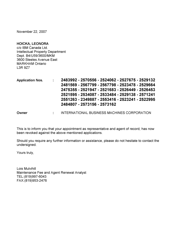 Canadian Patent Document 2573156. Correspondence 20061222. Image 1 of 1