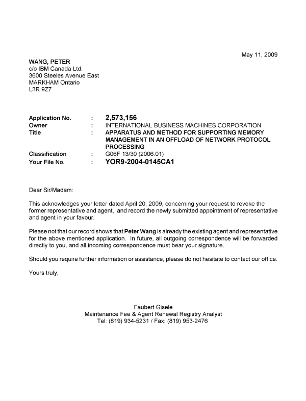 Canadian Patent Document 2573156. Correspondence 20081211. Image 1 of 1