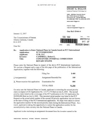 Canadian Patent Document 2573769. Prosecution-Amendment 20070112. Image 1 of 19