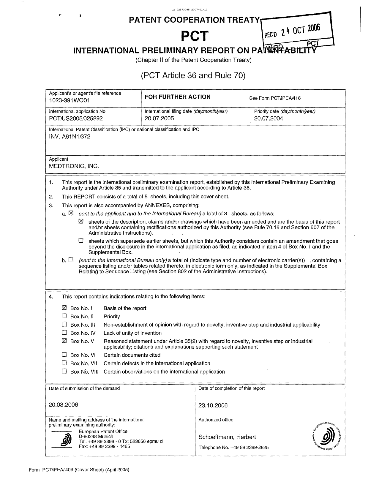 Document de brevet canadien 2573785. PCT 20070113. Image 1 de 8