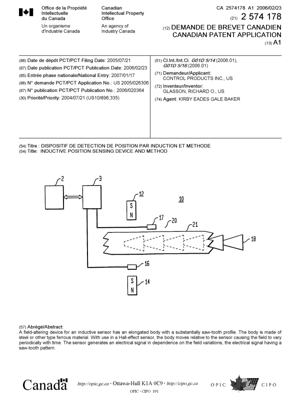 Canadian Patent Document 2574178. Cover Page 20070327. Image 1 of 1
