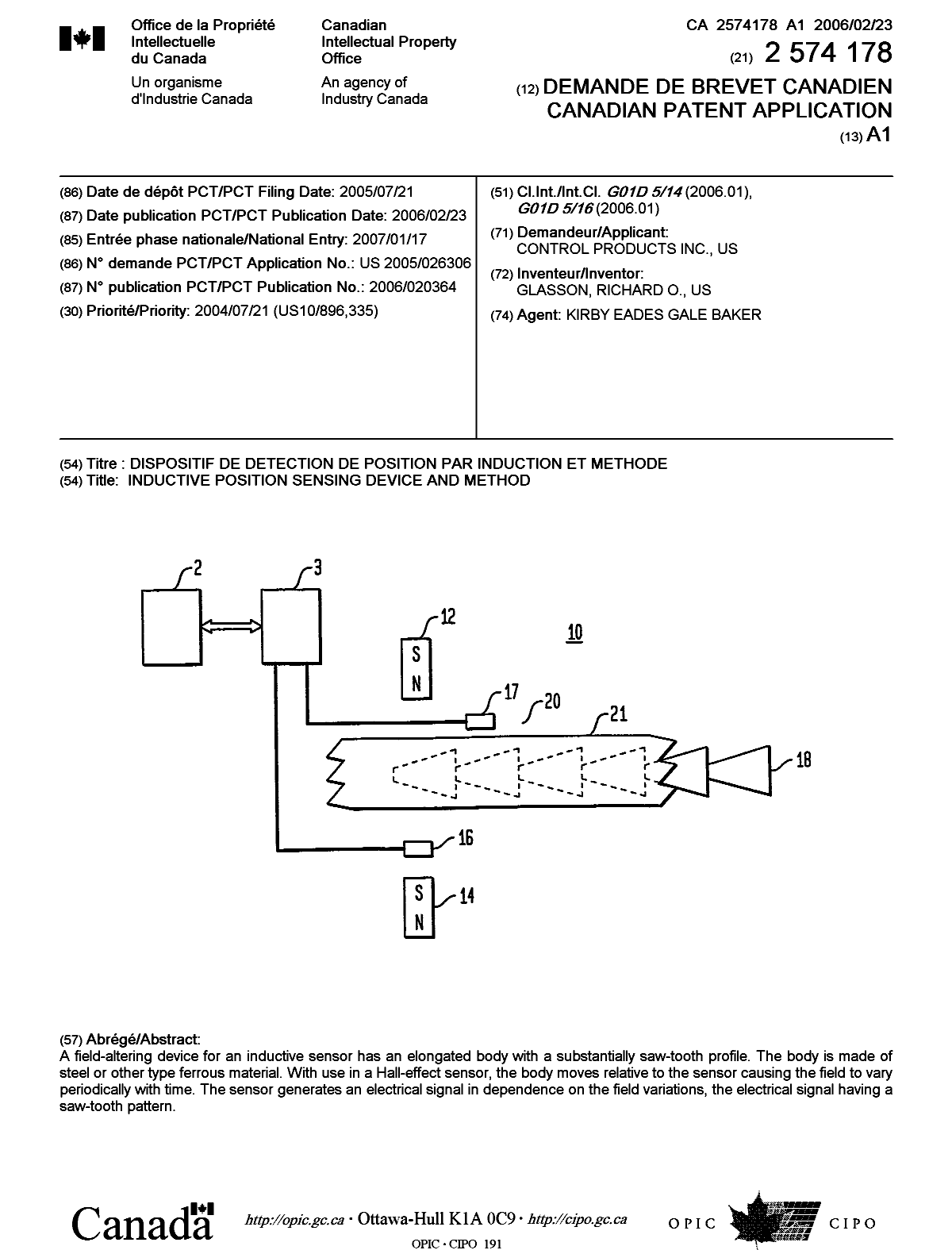 Canadian Patent Document 2574178. Cover Page 20070327. Image 1 of 1