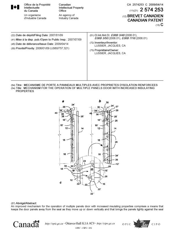 Document de brevet canadien 2574253. Page couverture 20081202. Image 1 de 2
