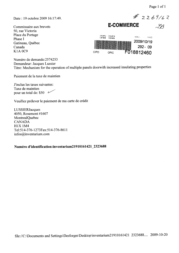Document de brevet canadien 2574253. Taxes 20081219. Image 1 de 1
