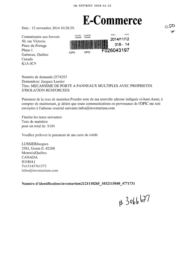 Document de brevet canadien 2574253. Taxes 20131212. Image 1 de 1