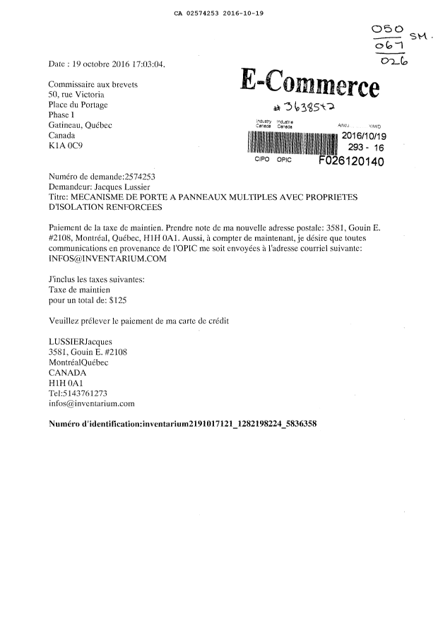 Document de brevet canadien 2574253. Taxes 20151219. Image 1 de 1