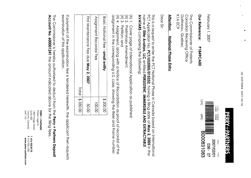 Document de brevet canadien 2575858. Cession 20061201. Image 1 de 8