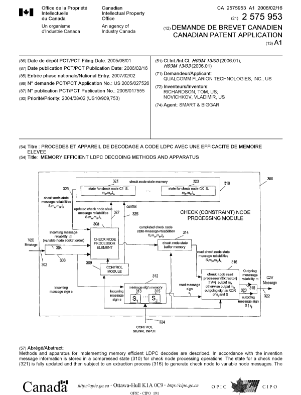 Document de brevet canadien 2575953. Page couverture 20070419. Image 1 de 2