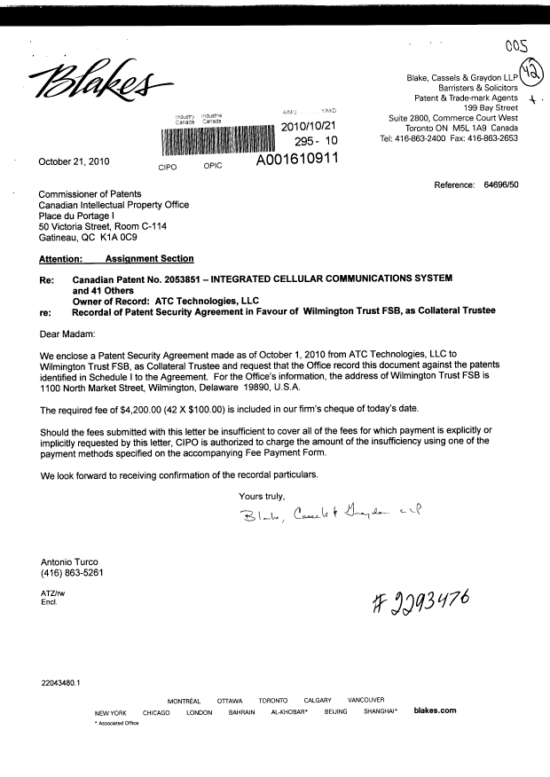 Document de brevet canadien 2576521. Cession 20101021. Image 1 de 19