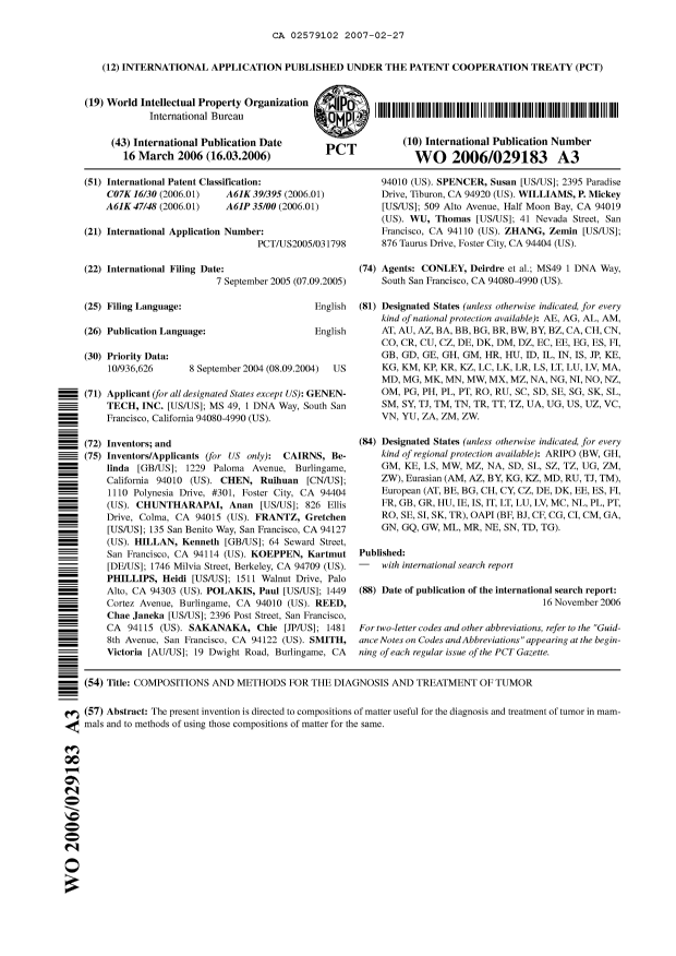 Document de brevet canadien 2579102. Abrégé 20070227. Image 1 de 1