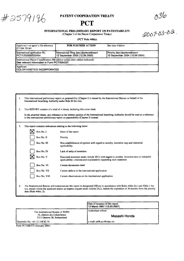 Document de brevet canadien 2579196. PCT 20070302. Image 1 de 4