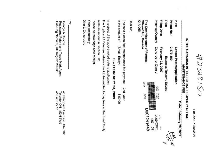Document de brevet canadien 2579380. Correspondance 20090223. Image 1 de 1