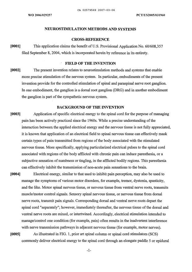 Document de brevet canadien 2579569. Description 20070306. Image 1 de 46