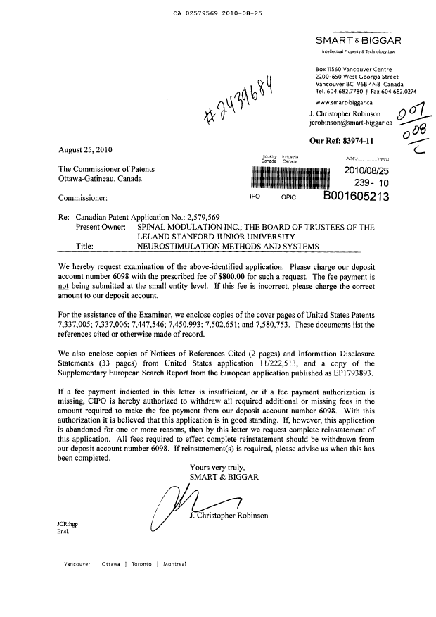 Document de brevet canadien 2579569. Poursuite-Amendment 20100825. Image 1 de 1