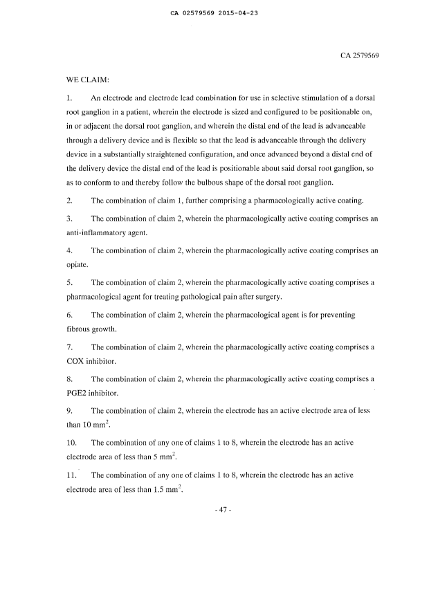 Document de brevet canadien 2579569. Revendications 20150423. Image 1 de 5