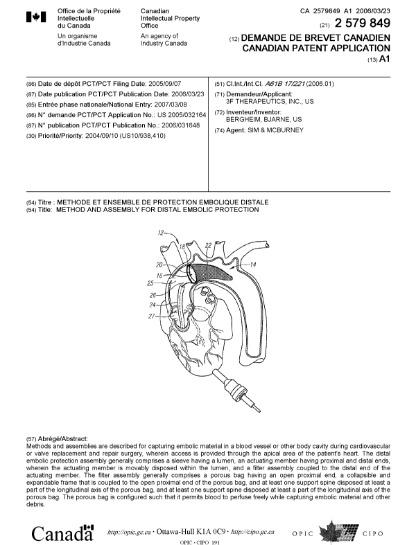 Document de brevet canadien 2579849. Page couverture 20070522. Image 1 de 1