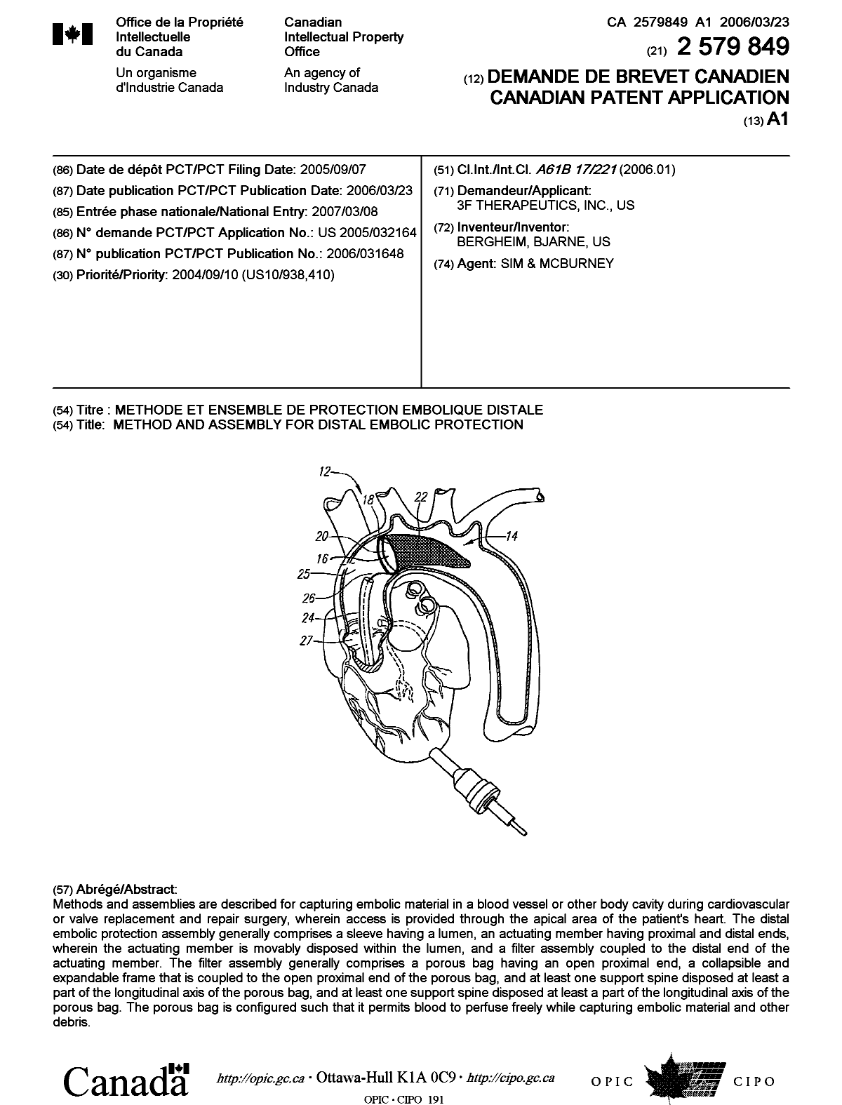 Canadian Patent Document 2579849. Cover Page 20070522. Image 1 of 1