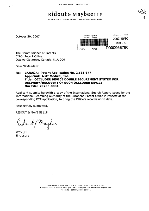 Document de brevet canadien 2581677. PCT 20070327. Image 1 de 4