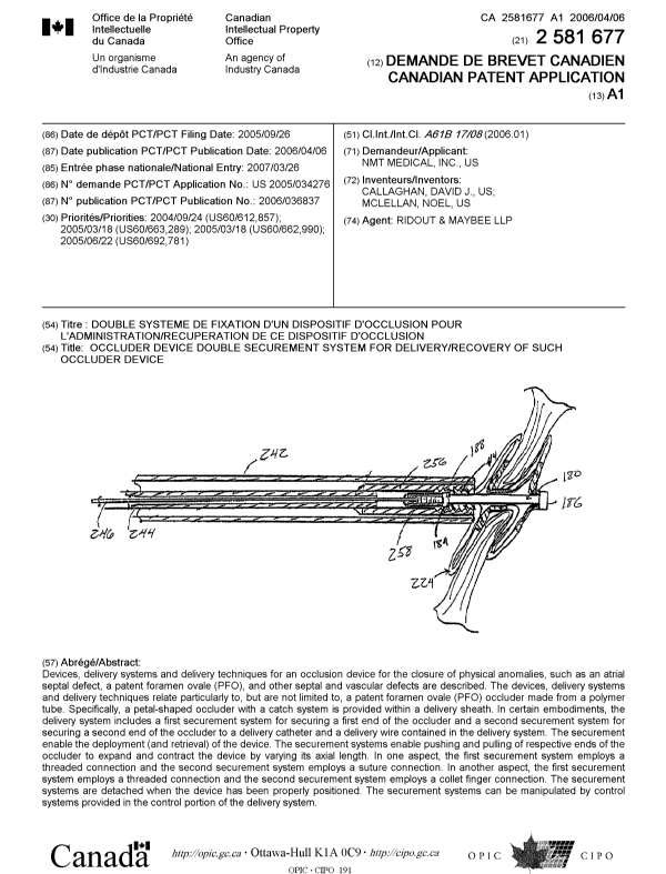 Document de brevet canadien 2581677. Page couverture 20070525. Image 1 de 1