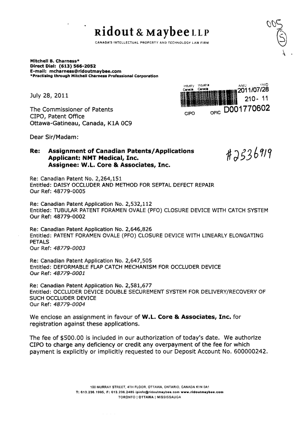 Document de brevet canadien 2581677. Cession 20110728. Image 1 de 25