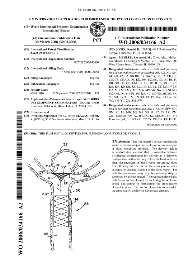 Canadian Patent Document 2581704. Abstract 20061216. Image 1 of 2