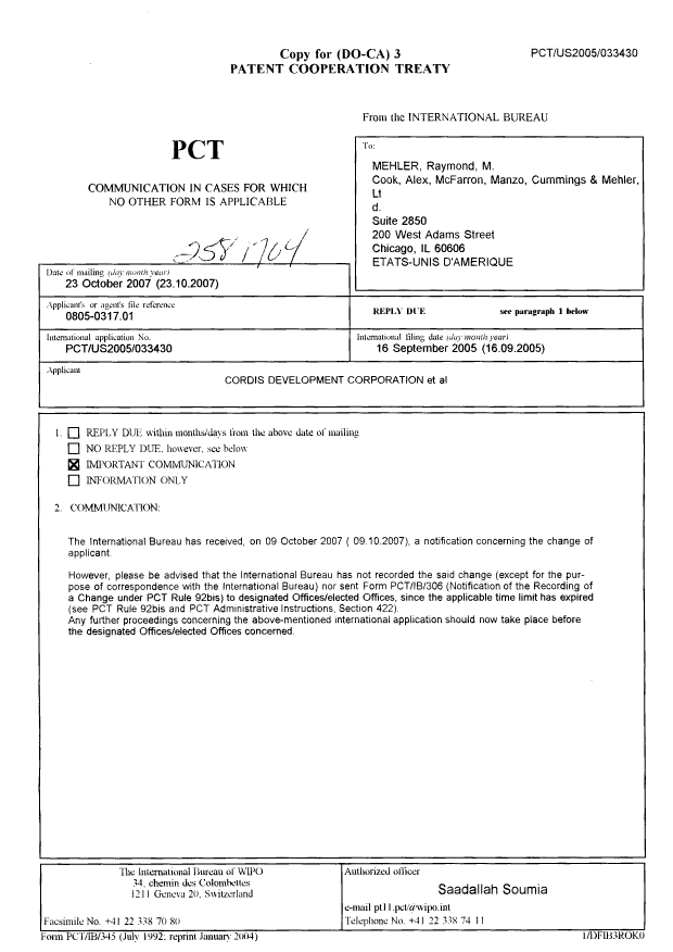 Canadian Patent Document 2581704. PCT 20061226. Image 1 of 1