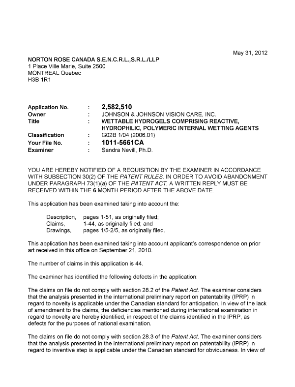 Canadian Patent Document 2582510. Prosecution-Amendment 20111231. Image 1 of 3