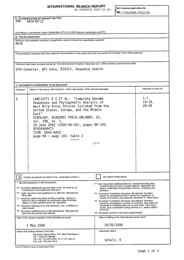 Document de brevet canadien 2582534. PCT 20070329. Image 1 de 4