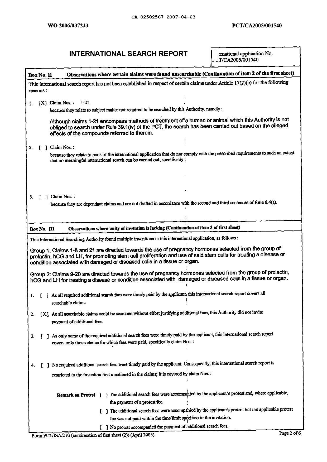 Canadian Patent Document 2582567. PCT 20061203. Image 2 of 5