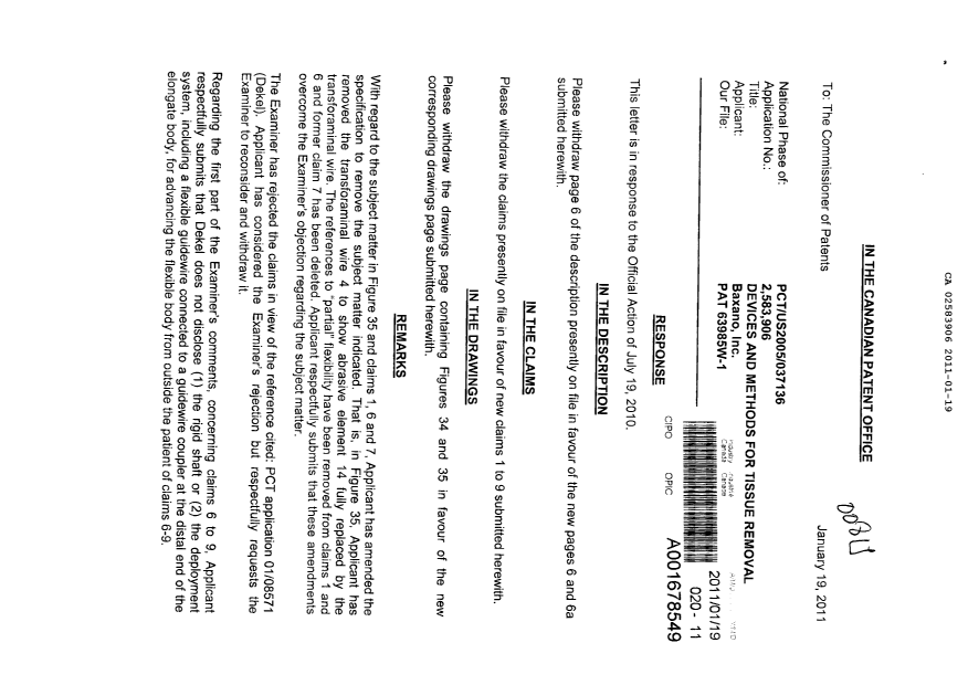 Canadian Patent Document 2583906. Prosecution-Amendment 20110119. Image 1 of 8