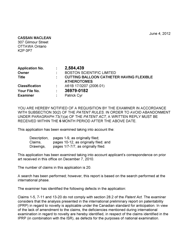 Canadian Patent Document 2584439. Prosecution-Amendment 20120604. Image 1 of 2